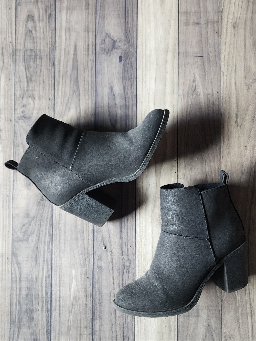 Divided Black Suede-Look Ankle Booties with Block Heel